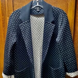J Crew Open Front, Dark Navy Blue & white Sweater Blazer 365 Sophie  Sz Sm